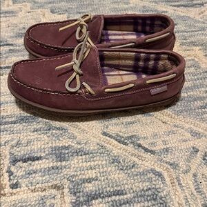 LL Bean Women's Leather Flannel Lined Moccasin Slippers Flats Size  7 (301104)